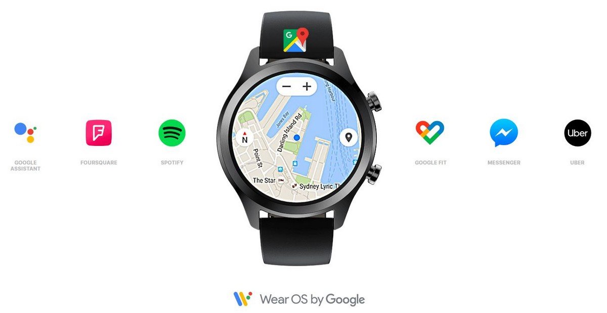 Smartwatch Ticwatch C2 Platinium srebrny skórzany pasek. WearOS by Google.
