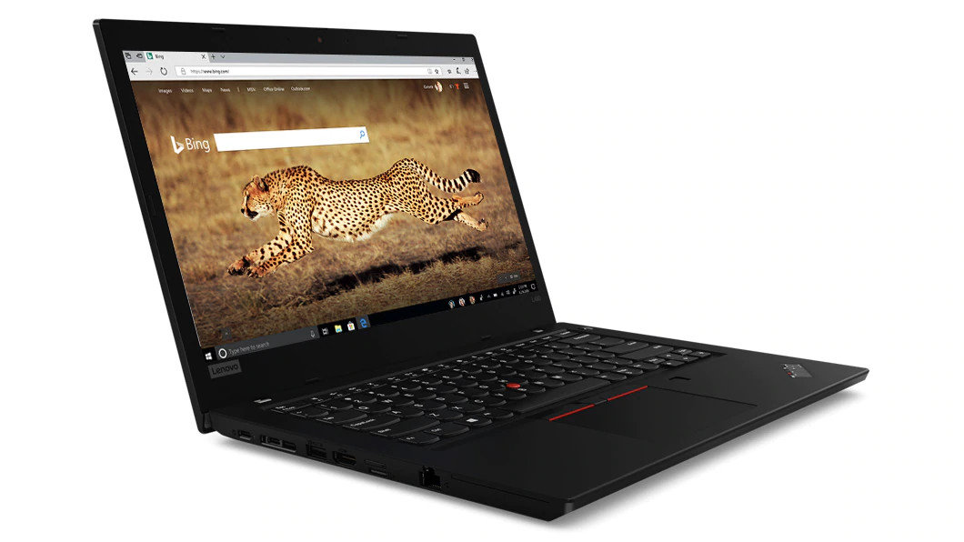 Laptop Lenovo ThinkPad L490 20Q50025PB czarny widok na ekran od lewej strony