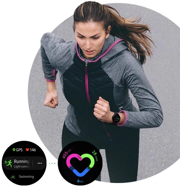 Smartwatch Samsung Galaxy Watch Active 2 na nadgarstku kobiety podczas treningu