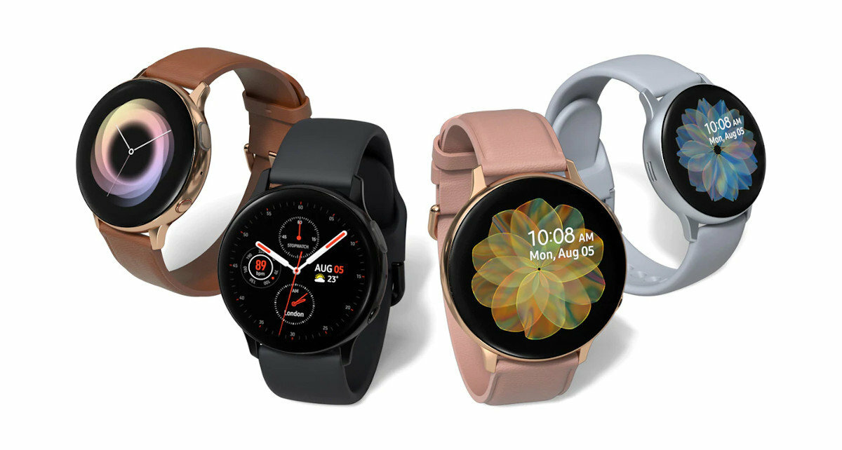 Smartwatch Samsung Galaxy Watch Active 2 40mm LTE widok od przodu na cztery smartwatche w różnych odcieniach