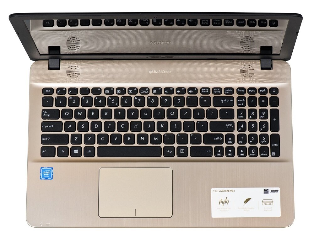 Laptop Asus A541NA-GO342 15.6 przedstawiony od góry z widocznością na klawiaturę i touchpad