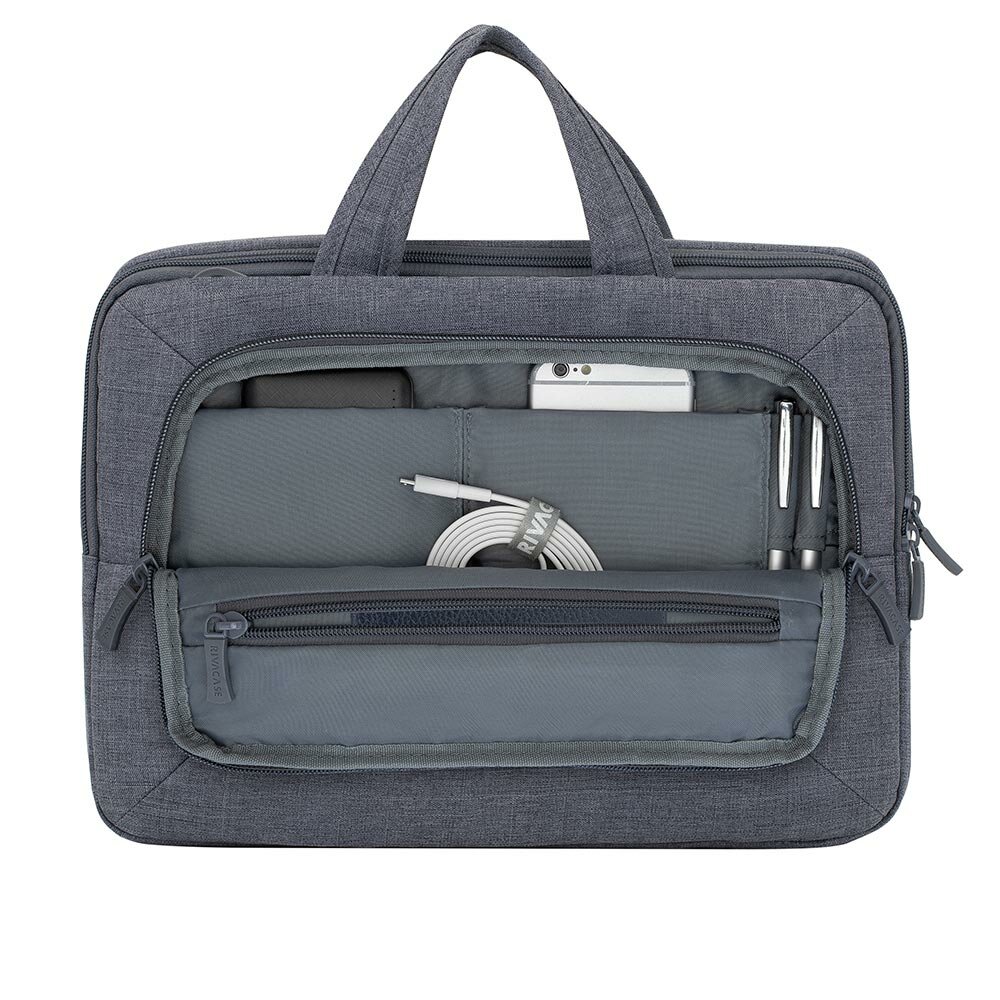 Torba na laptopa Rivacase Alpendorf 7520 grafika przedstawia otwartą torbę od frontu