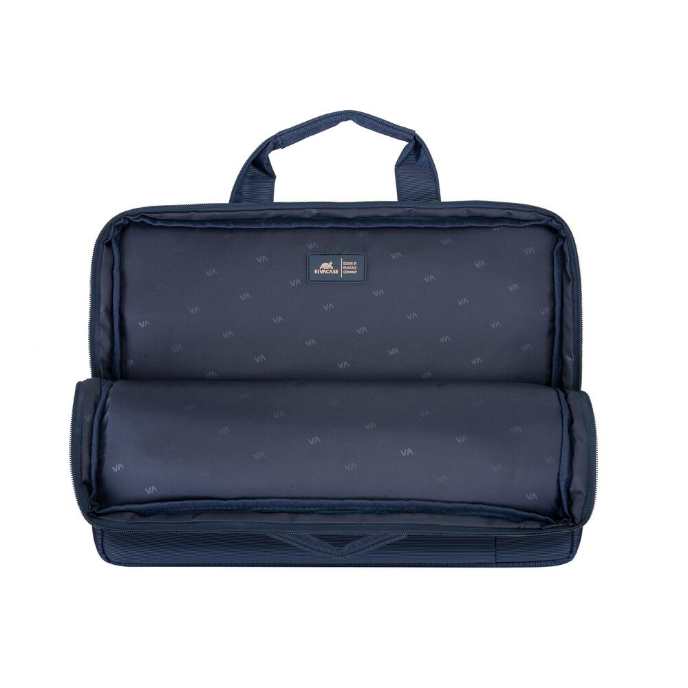 Torba na laptopa Rivacase 8231 15,6” niebieska grafika przedstawia odsłoniętą główną kieszeń torby od frontu