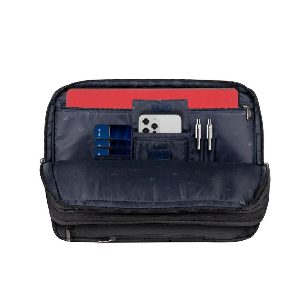 Torba/plecak na laptopa Rivacase 8290 16” czarna grafika przedstawia odsłoniętą główną kieszeń torby od frontu