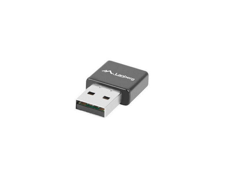 Karta sieciowa bezprzewodowa Lanberg mini N300 USB widoczna pod skosem frontem