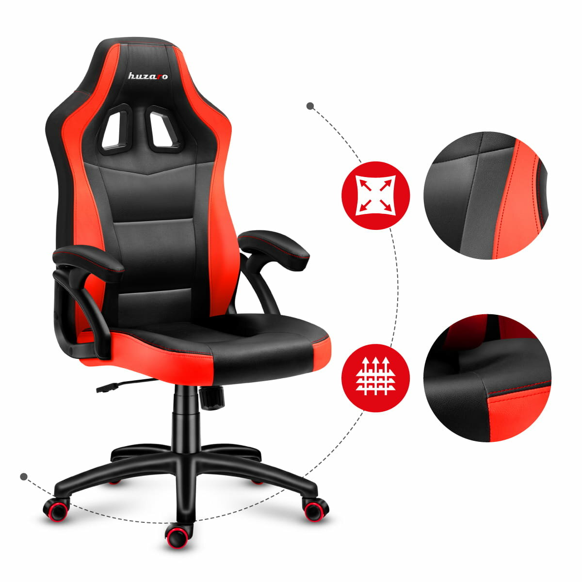 Krzesło gamingowe Huzaro Force 4.2 czerwone materiały krzesła