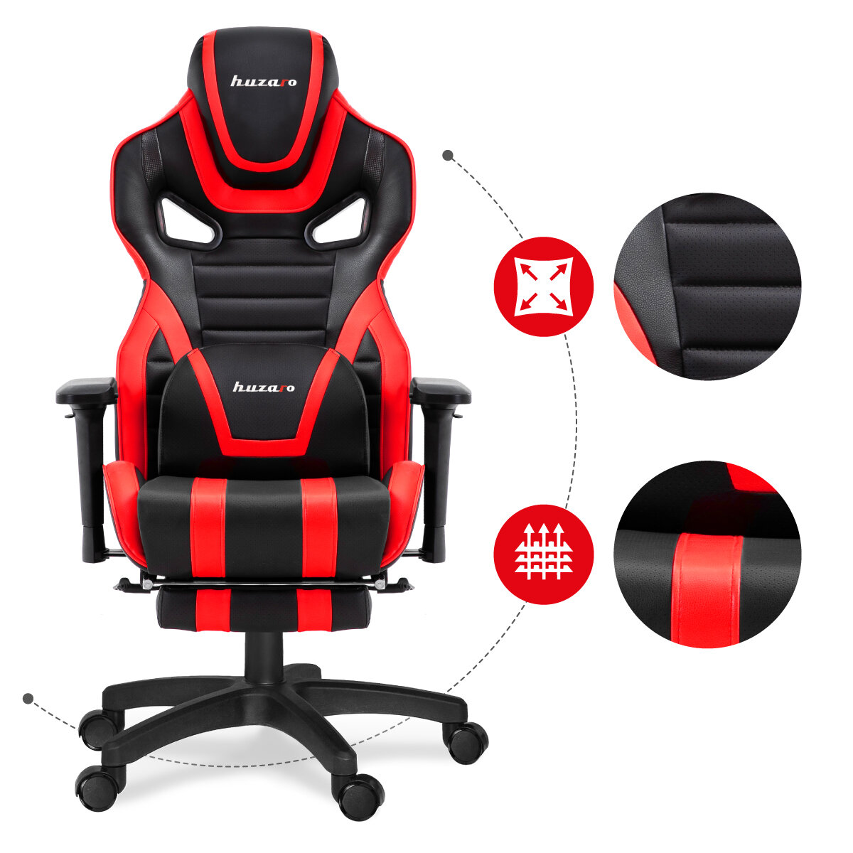 Krzesło gamingowe Huzaro Force 7.5 czarno-czerwone materiał oparcia