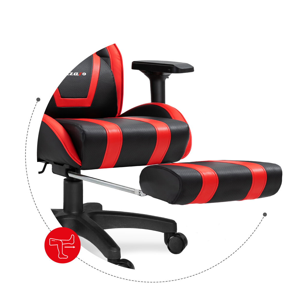 Krzesło gamingowe Huzaro Force 7.5 czarno-czerwone wysuwany podnóżek