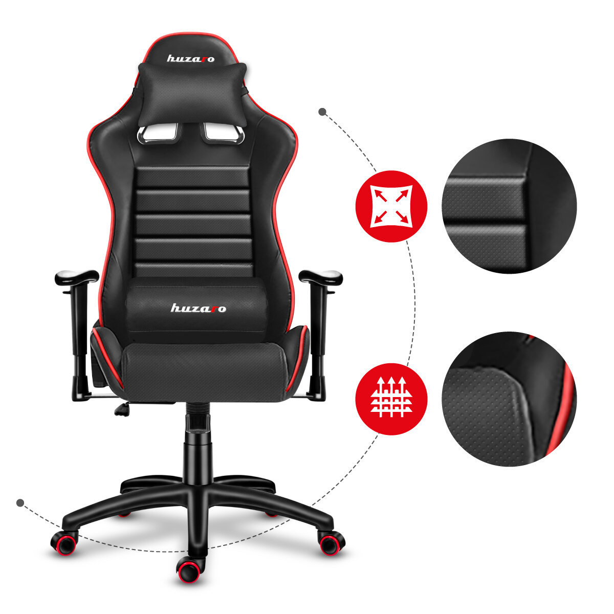 Krzesło gamingowe Huzaro Force 6.0 czarno-czerwone materiał krzesła