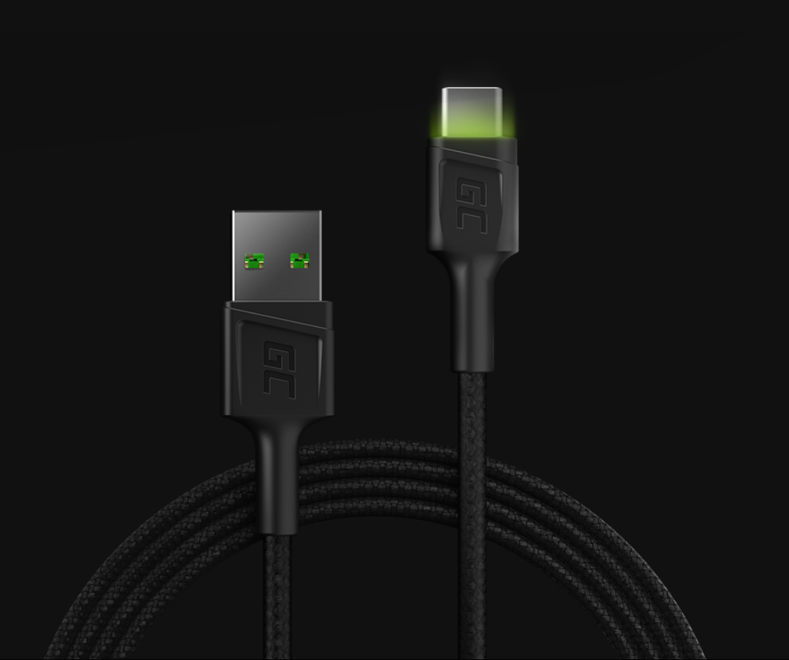 Kabel USB - USB-C Green Cell Ray 120 cm widoczny frontem