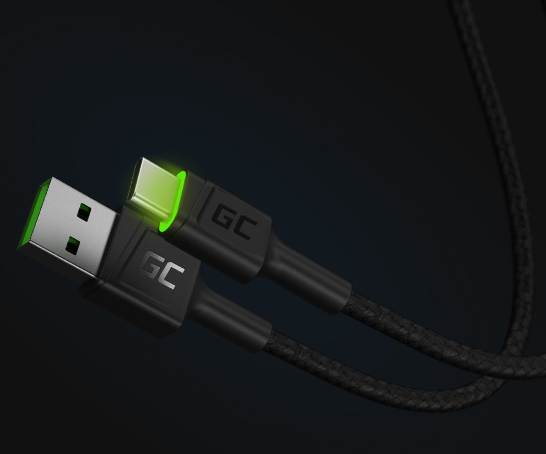 Kabel USB - USB-C Green Cell Ray 120 cm złącza widoczne bokiem