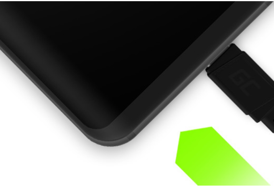 Kabel Green Cell Matte USB-C płaski 25 cm ładowanie telefonu widoczne z gory