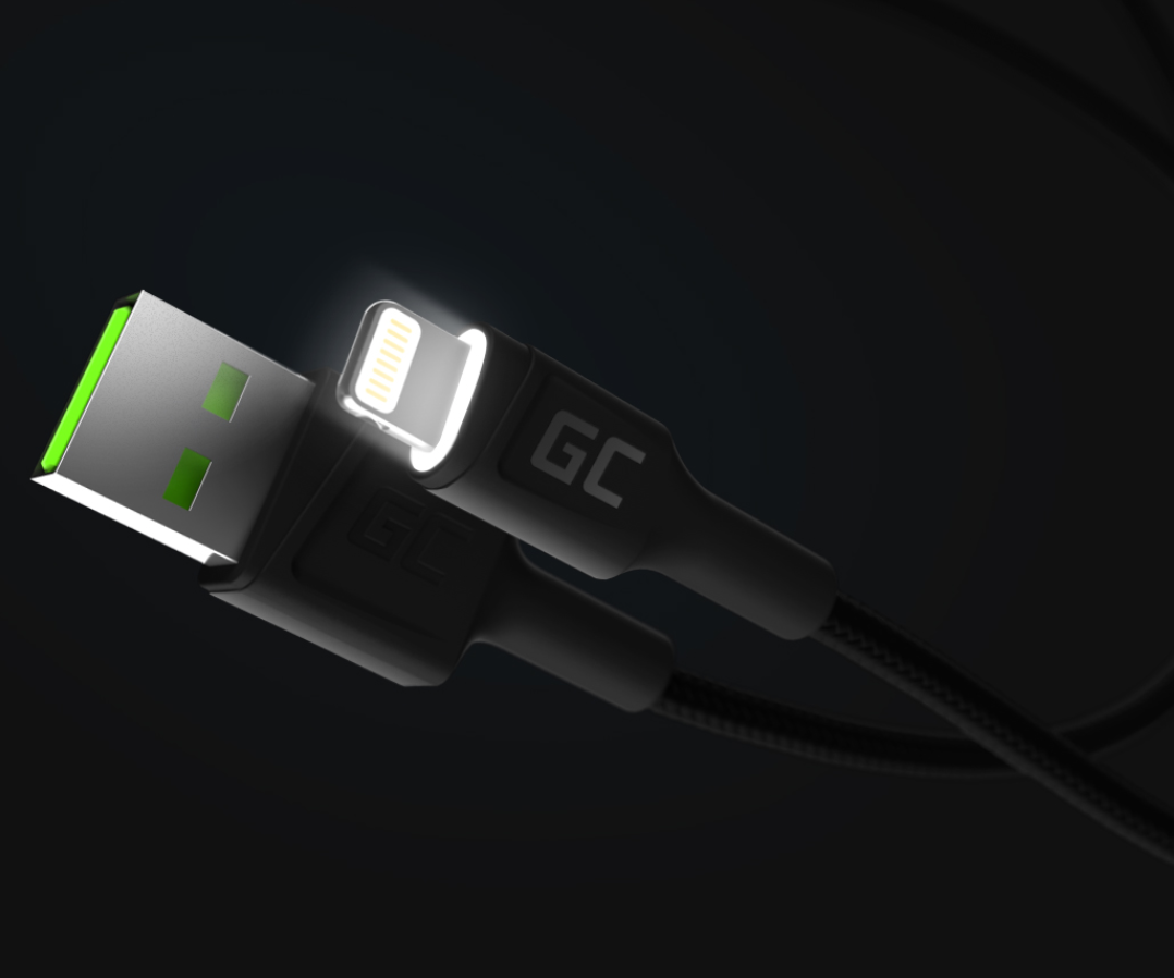 Kabel Green Cell GC Ray USB - Lightning złącza widoczne bokiem