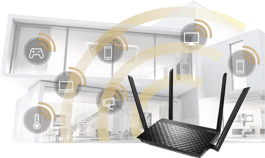 Router bezprzewodowy ASUS RT-AC58U Wi-Fi AC1300 4xLAN/1xWAN Czarny widok pod kątem wizualizacja zasięgu wifi