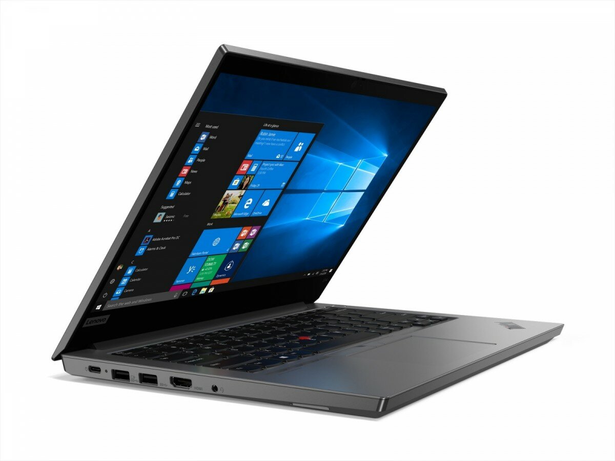 Notebook Lenovo ThinkPad E14 20RA0015PB otwarty laptop, widok ze skosu