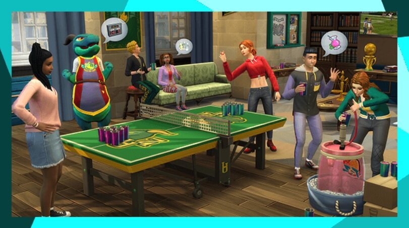 Dodatek do gry Electronic Arts The Sims 4 Uniwersytet na PC pokazane Simy na imprezie