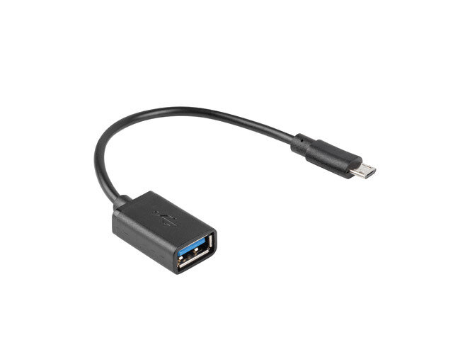 Kabel Lanberg micro USB(M) - USB-A(F) widok lekko bokiem