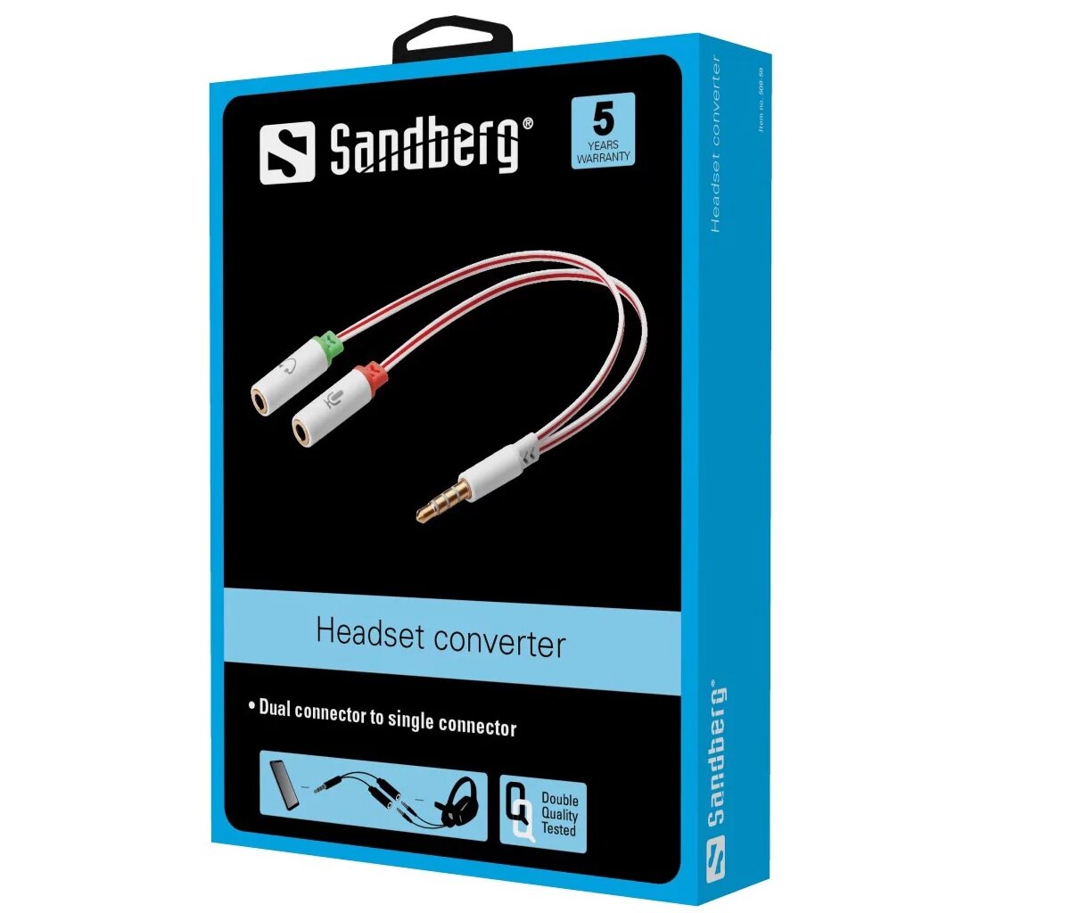 Adapter Sandberg Headset converter biały w opakowaniu po skosie na białym tle
