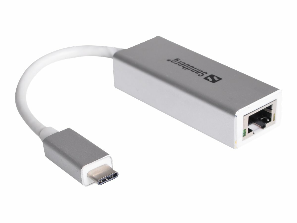 Przejściówka Sandberg USB-C – LAN Aluminiowa od frontu