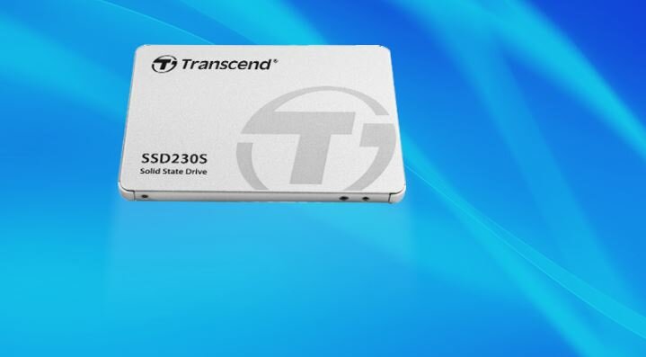 Dysk SSD Transcend  230S 1TB TS1TSSD230S dysk na niebieskim tle