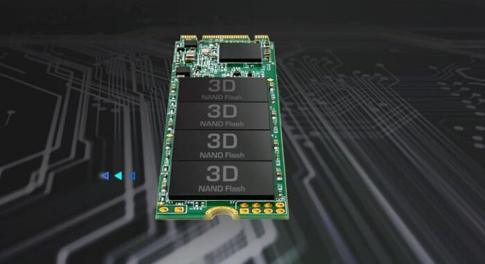 Dysk SSD Transcend MTS820 120GB M.2 TS120GMTS820S dysk w pionie na ciemnym tle