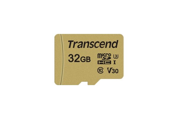 Karta pamięci Transcend microSDHC 500S 32GB widok karty na białym tle