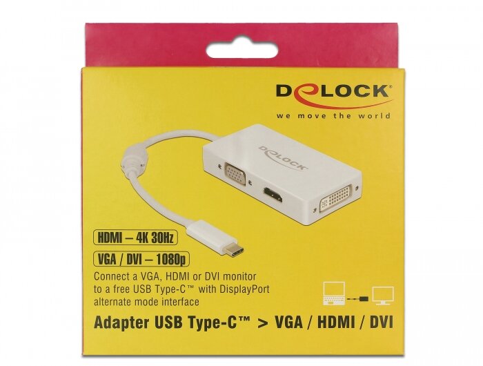 Adapter Delock USB Type-C do VGA/ HDMI/ DVI 63924 biały