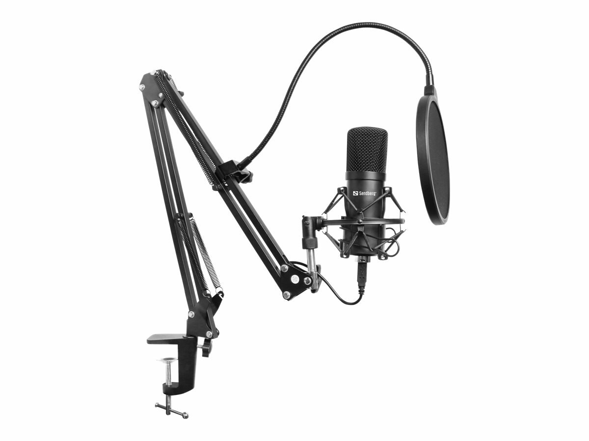 Mikrofon Sandberg Streamer USB Microphone Kit czarny na białym tle