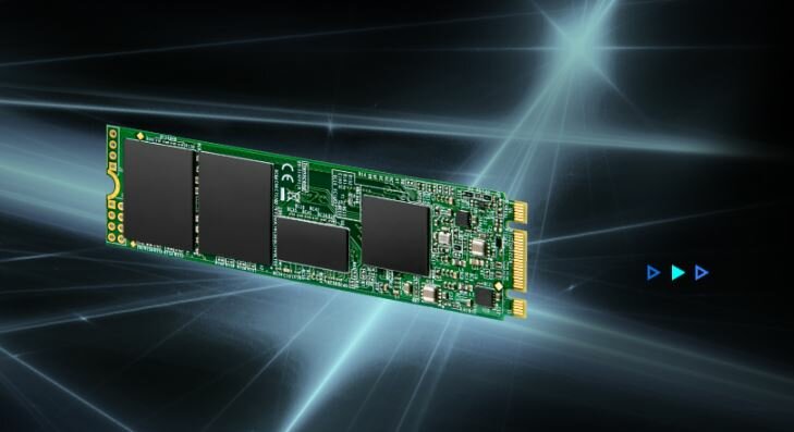 Dysk SSD Transcend 830S 1TB  M.2 dysk w poziomie na ciemnym tle