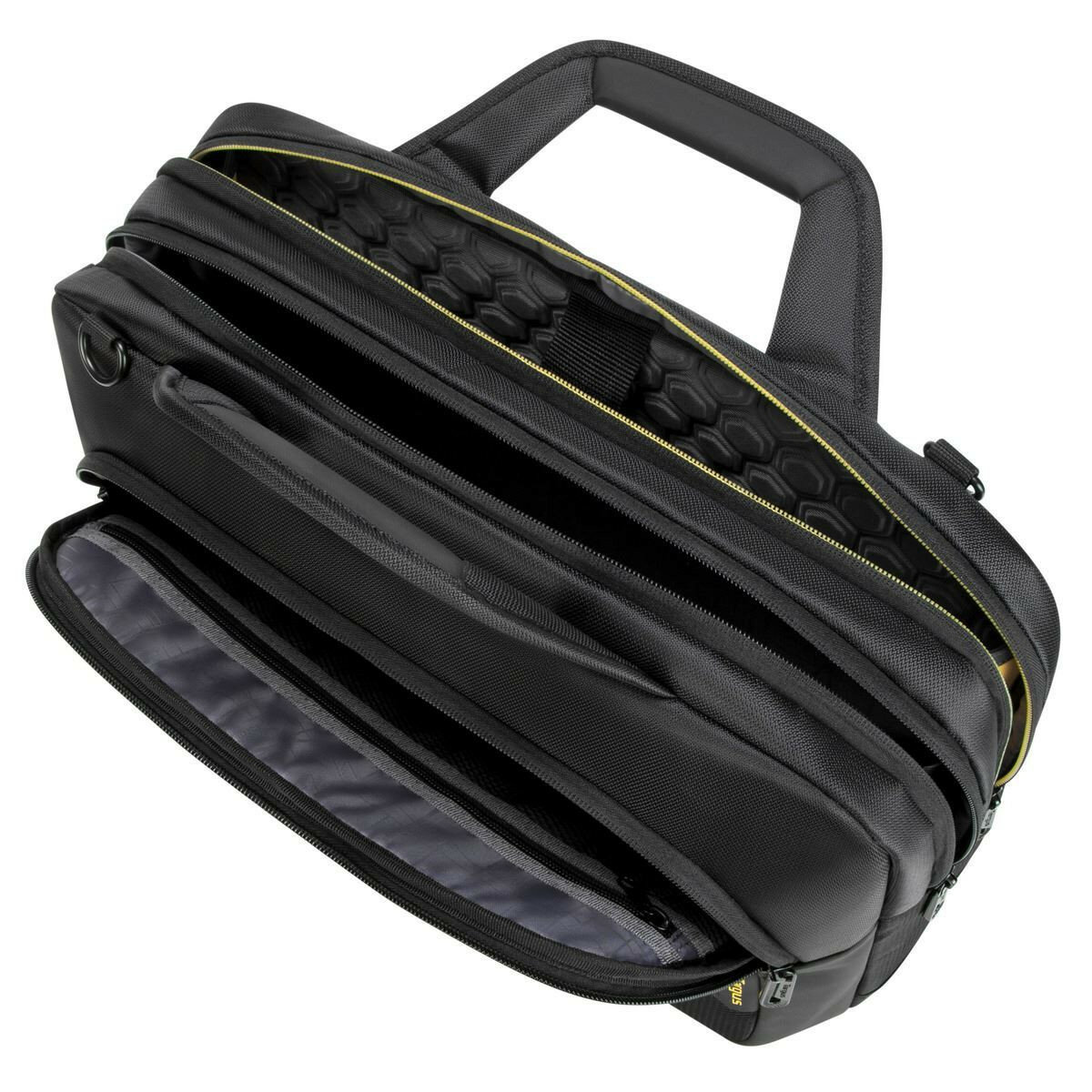 Torba na laptopa Targus CityGear 15.6'' czarna widok na torbę od góry z otworzonymi kieszeniami