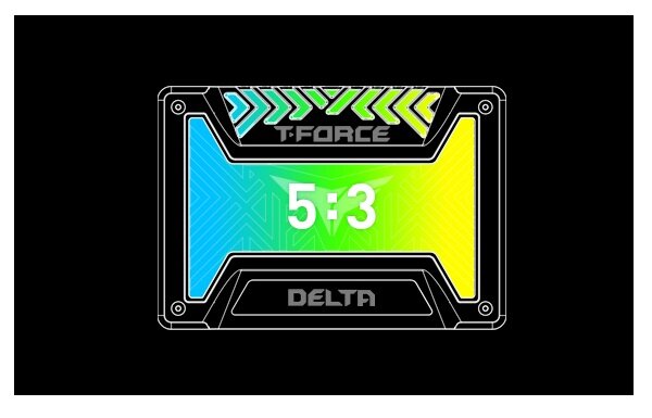 Dysk SSD Team Group T-Force Delta RGB T253TR250G3C413 dysk na grafice od przodu z oświetleniem w stosunku 5:3