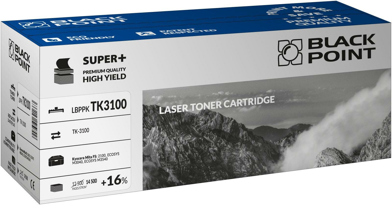 Toner laserowy Black Point Super Plus LBPPKTK3100 widok pod kątem na opakowanie
