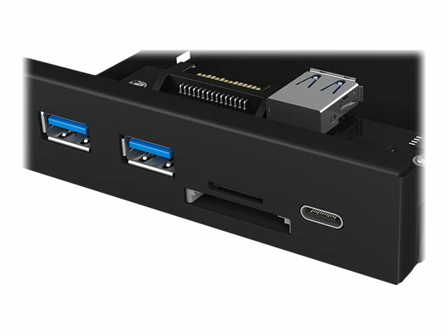 Hub USB Icy Box IB-HUB1417-i3 3,5' USB-A, USB-C, SD widok pod skosem, zbliżenie na panel przedni
