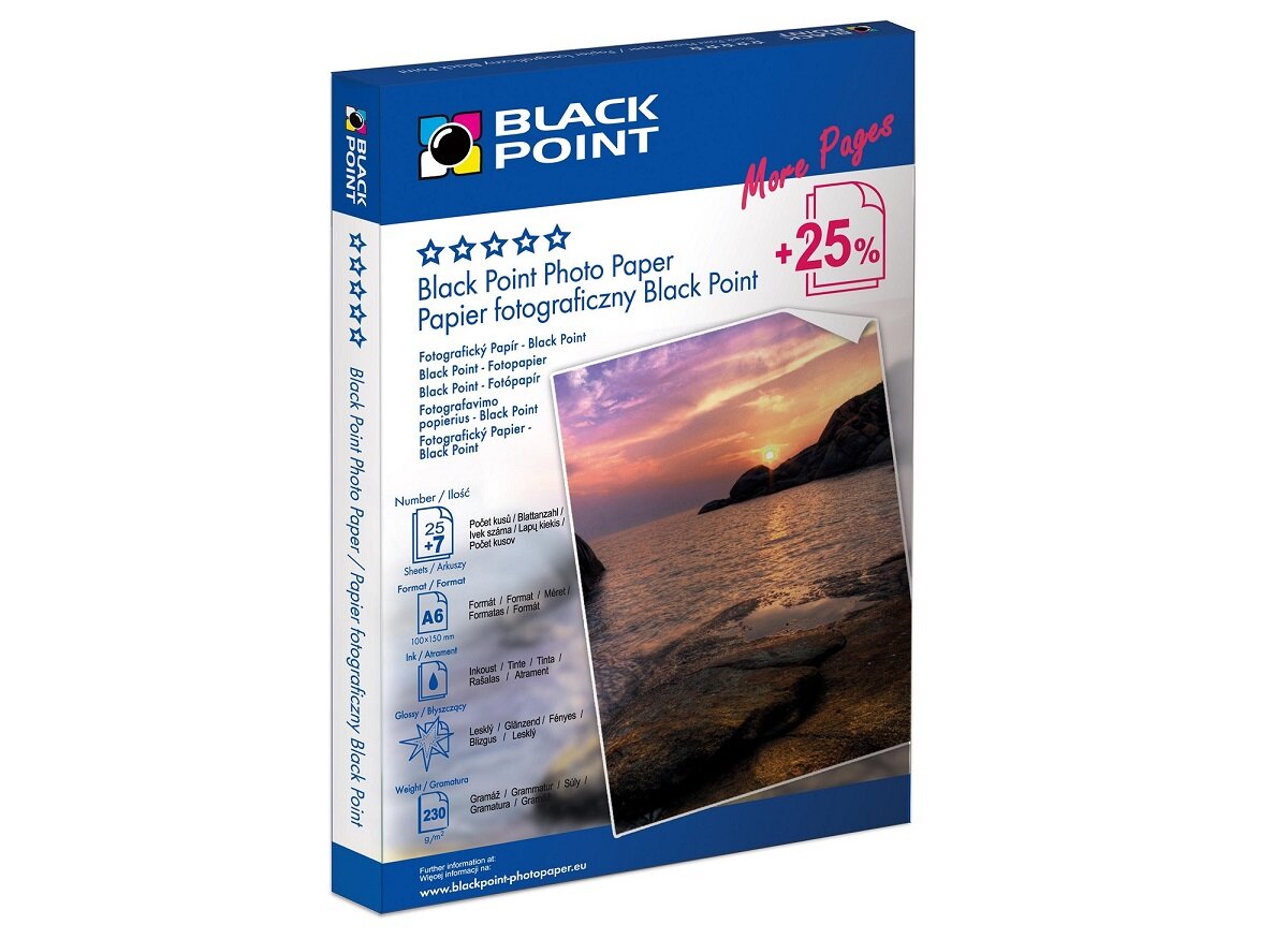 Papier fotograficzny Blackpoint PFA6G230A A6 Błyszczący widok pod kątem na opakowanie