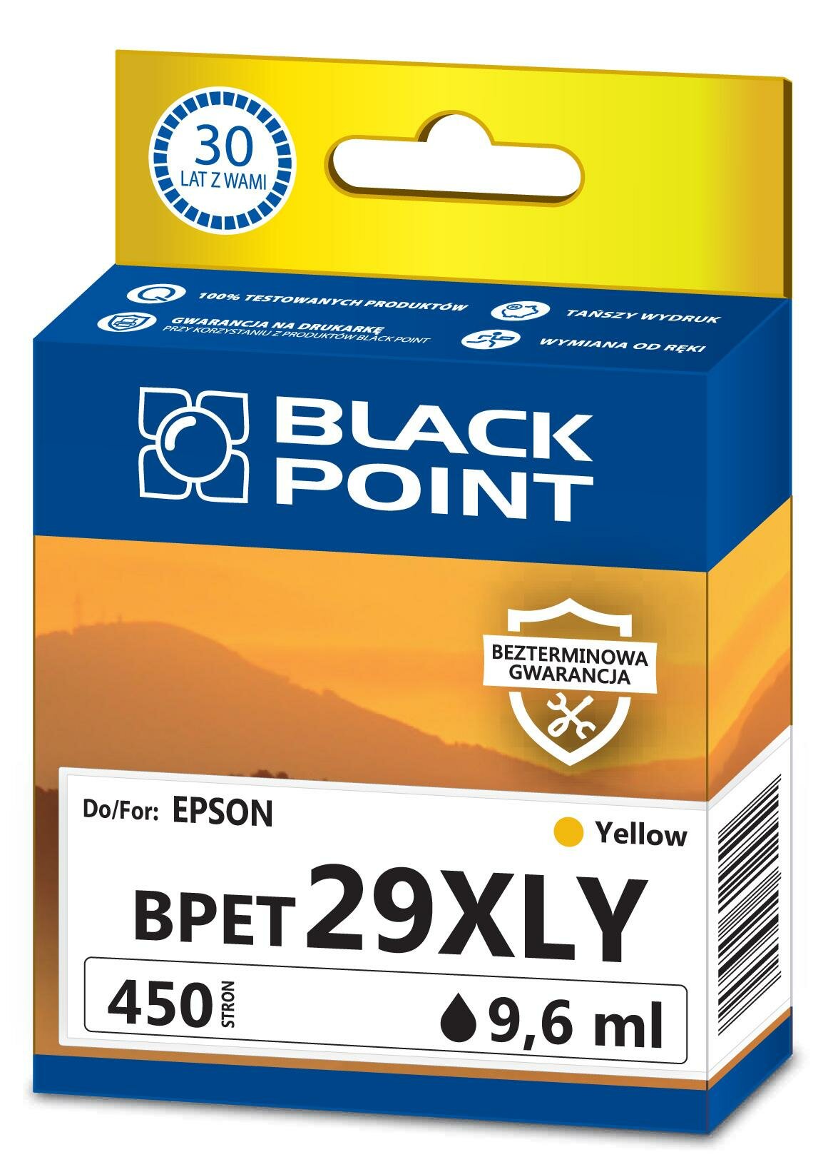 Kartridż atramentowy Black Point BPET29XLY żółty frontem 
