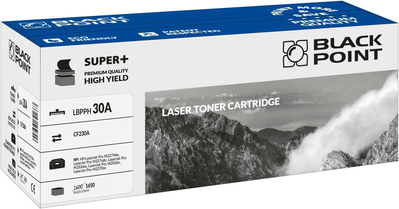 Toner laserowy Black Point Super Plus LBPPH30A widok pod kątem na opakowanie