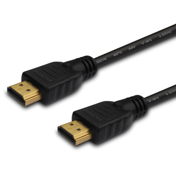 Kabel HDMI SAVIO CL-08 5m czarny zbliżenie na pozłacane końcówki kabla