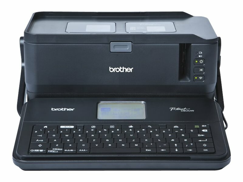 Drukarka etykiet Brother P-touch PT-D800W widok od przodu, drukarka rozłożona