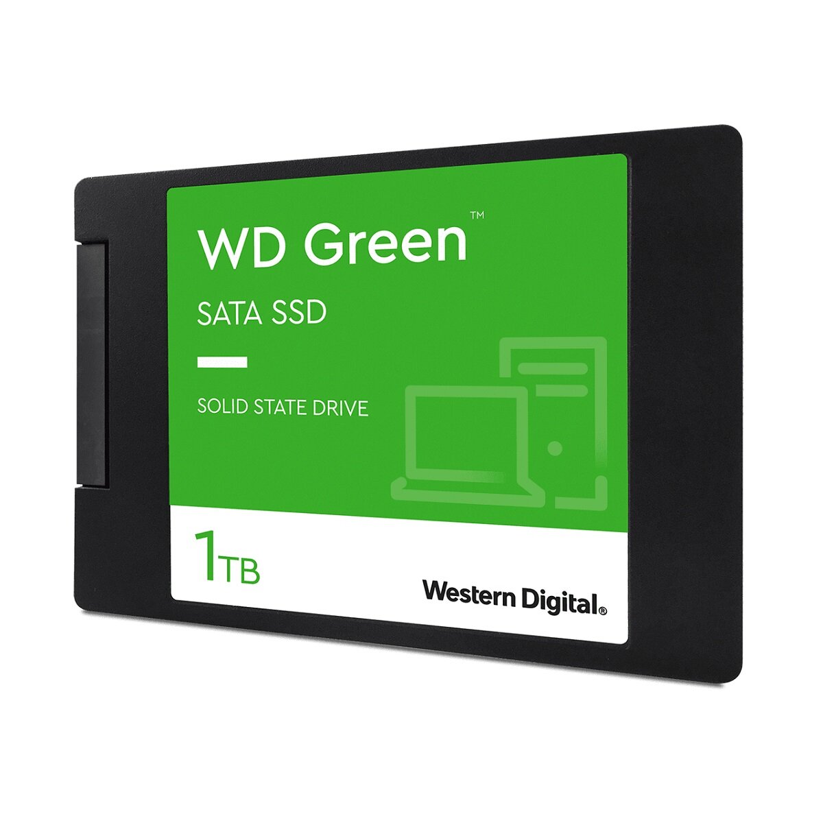 Dysk SSD WD Green 1 TB 2.5 WDS100T2G0A widok od przodu pod skosem