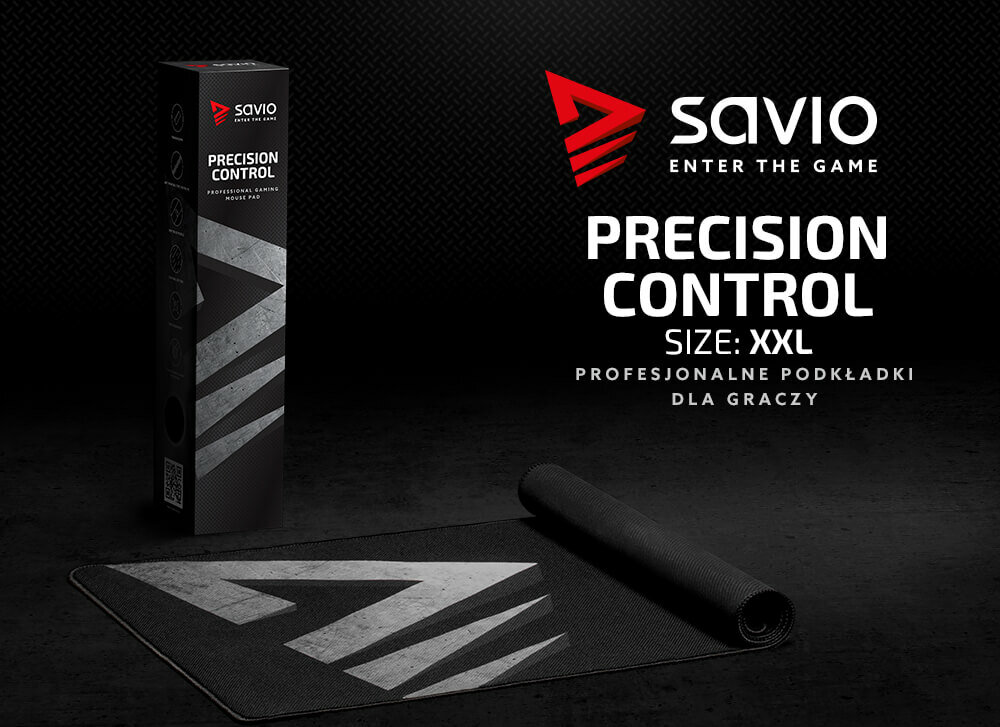 Podkładka pod mysz SAVIO Precision Control XXL GPCXXL widok na podkładkę i opakowanie