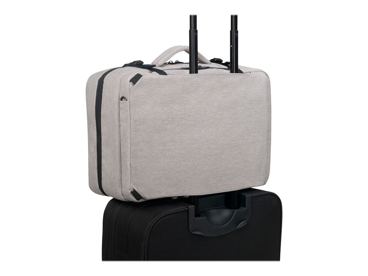 Plecak Dicota Dual Plus Edge Szary od tyłu pod skosem na walizce