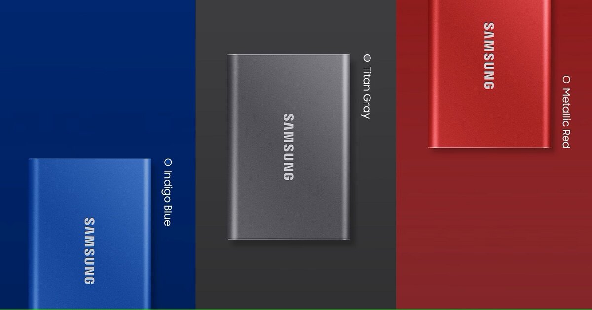 Dysk przenośny Samsung SSD T7 Portable 500GB szary obok innych wersji kolorystycznych