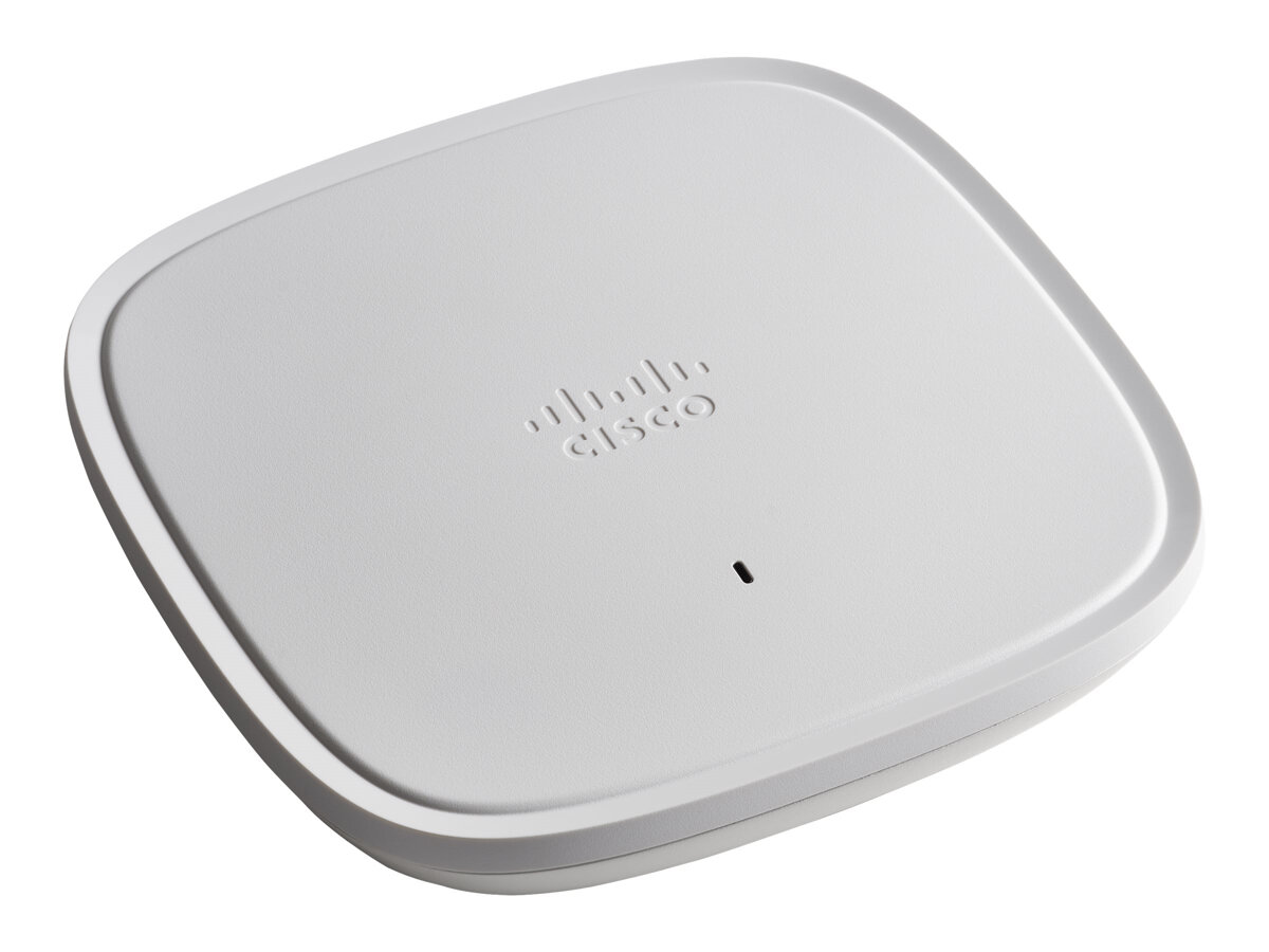 Punkty dostępowe Cisco Catalyst 9115AXI Wi-Fi 6 od frontu po skosie na białym tle