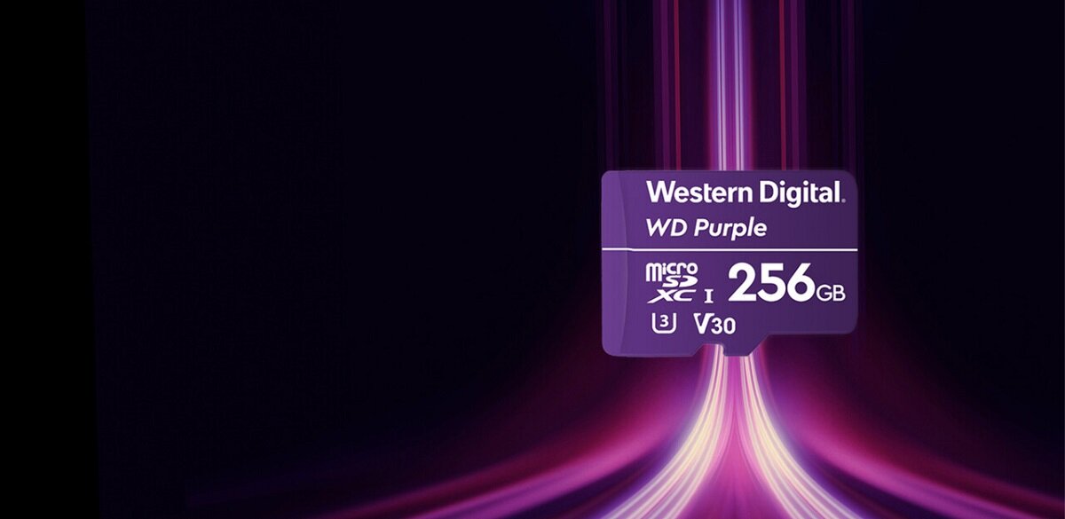 Karta Pamięci microSD WD Purple SC QD101 128GB WDD128G1P0C karta na ciemnym tle