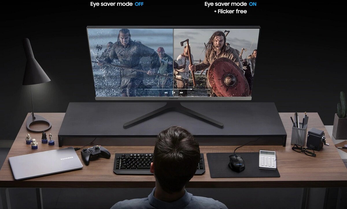 Monitor Samsung S27R350 27 IPS FHD z wikingami na ekranie na biurku
