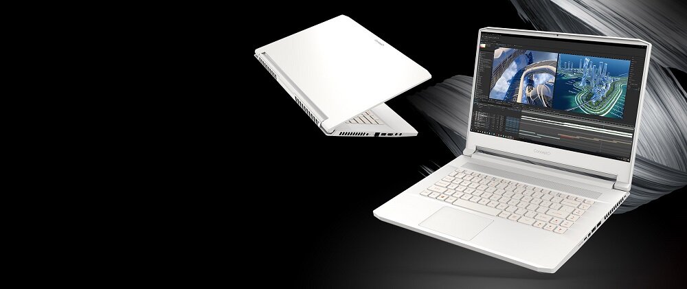 Laptop Acer ConceptD 7 CN715-71-79SM NX.C4HEP.009 widok na laptop od prawej strony i na klapę pod skosem