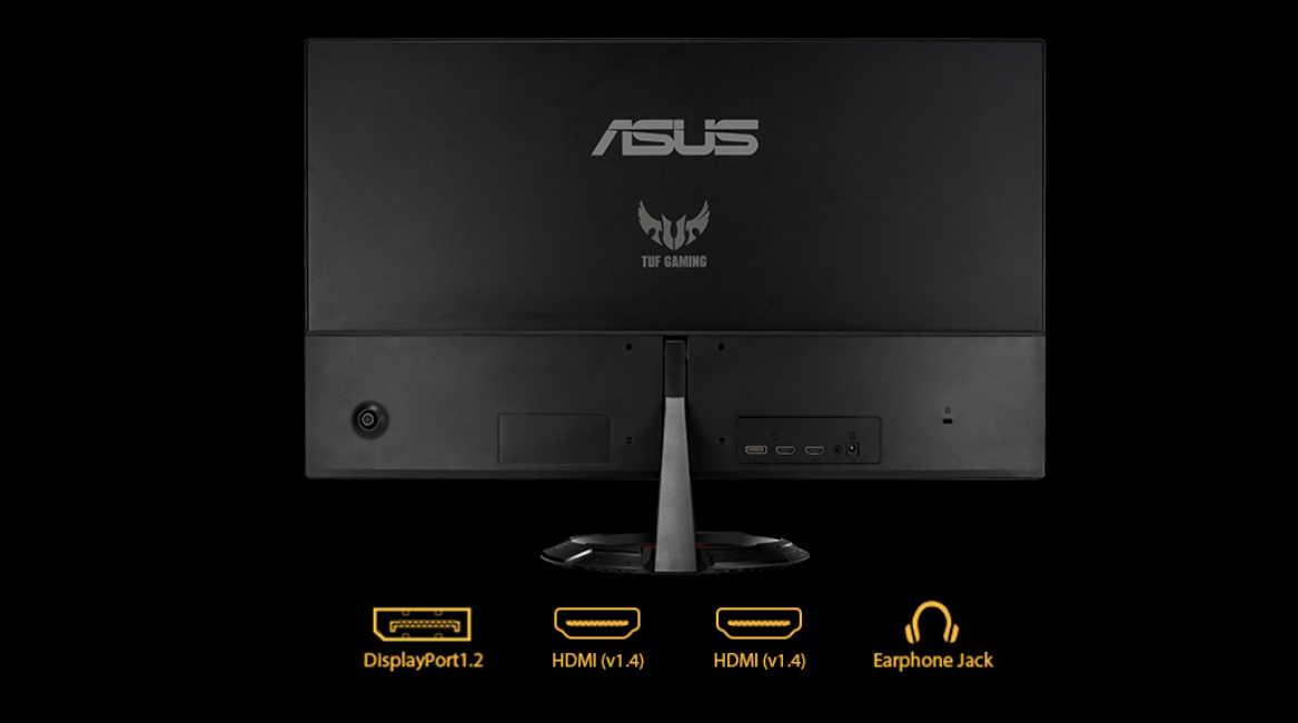 Monitor gamingowy ASUS TUF Gaming VG279Q1R czarny widok na tył schematyczne przedstawienie rozmieszczenia złącz