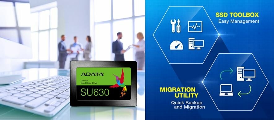 Dysk SSD ADATA Ultimate SU630 1.92TB ASU630SS-1T92Q-R  dysk na tle biura