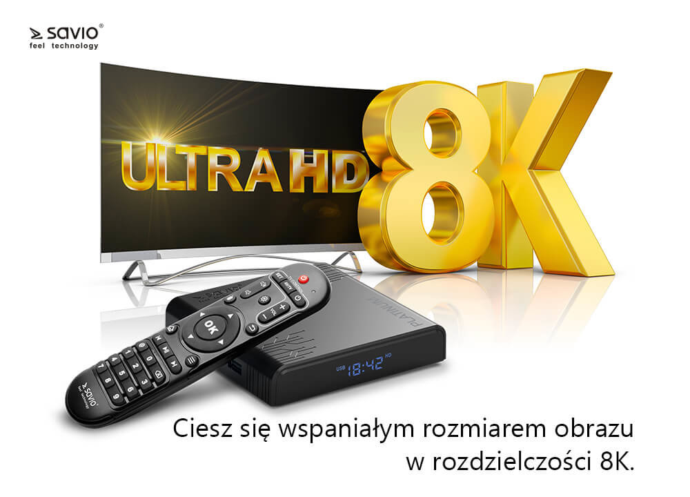 Odtwarzacz multimedialny Savio Smart TV Box Platinum TB-P02 rozdzielczość 8K