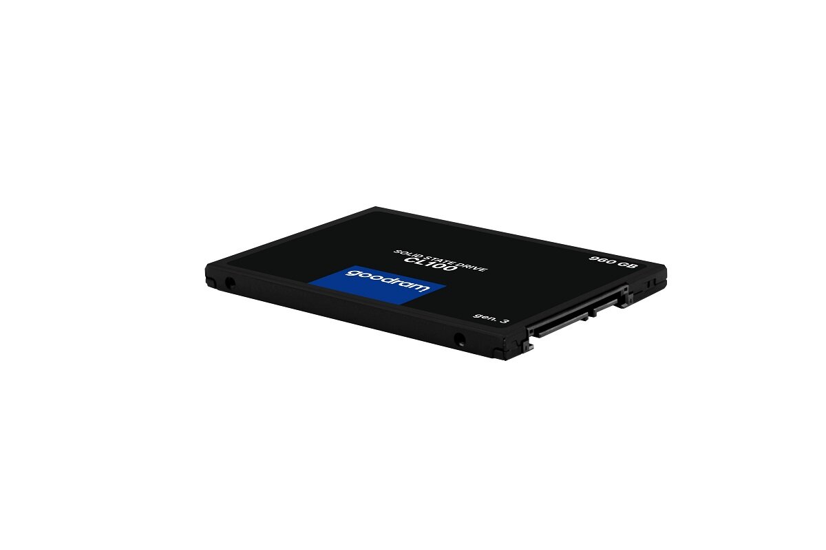 Dysk SSD Goodram CL100 gen. 3 960GB leżący dysk, widok od krawędzi